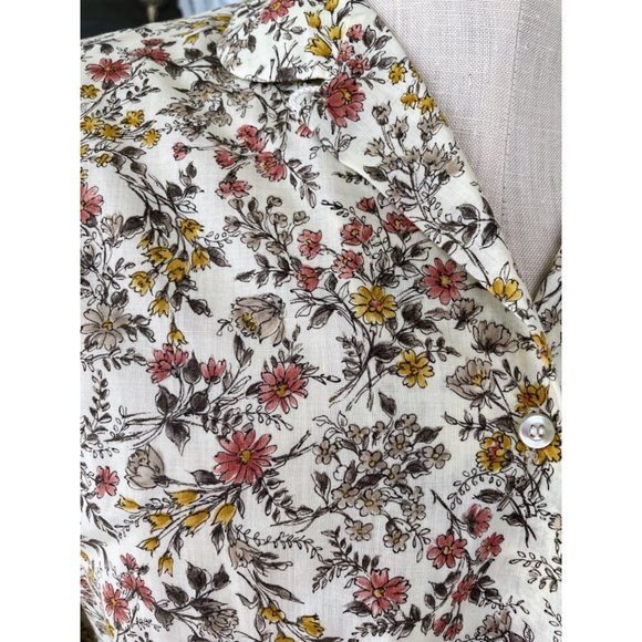 Vintage 1960s Womens Beige Floral Button Blouse Cotton blend Size Large - Picture 12 of 16